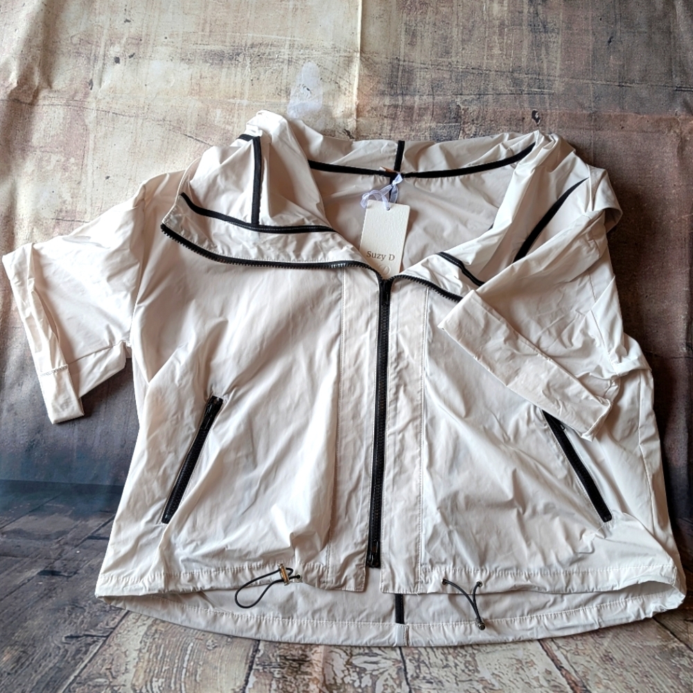 Stylish Cream Hooded Rain Jacket